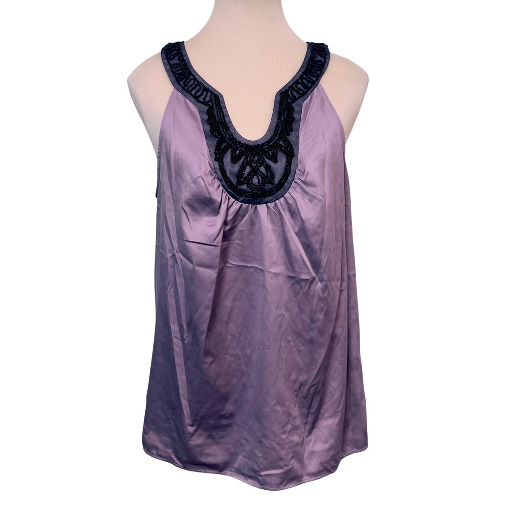 The Limited‎ Women Purple Beaded Neckline Tank Top Large Sleeveless Satin Retro